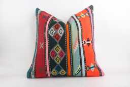 Handwoven Wool Kilim Pillow Cover, 24x24 Inch Anatolian Cushion, Vintage Decorative Textile - thumbnail 1