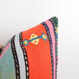 Handwoven Wool Kilim Pillow Cover, 24x24 Inch Anatolian Cushion, Vintage Decorative Textile - thumbnail 2
