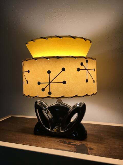 Mid Century Vintage Style Tapered 2 Tier Fiberglass Lamp Shade Modern Atomic Yellow/Ivory - image 1