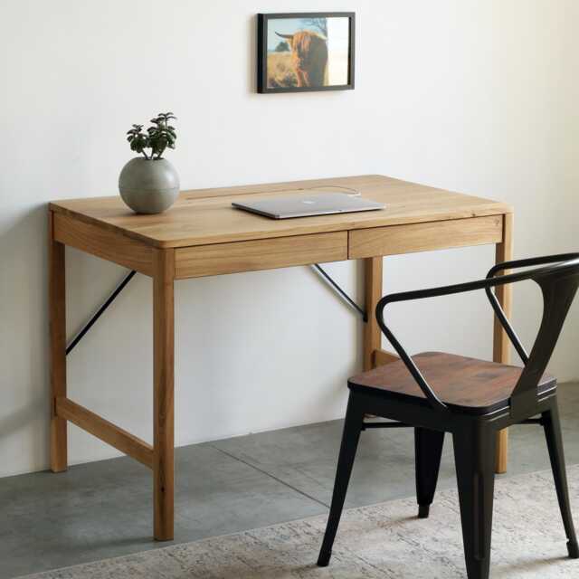 Oak Furniture Ulm With Container Unique Computer Desk Modern Mid Century Writing Small Solid Wooden Scandinavian Table - image 1