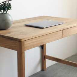 Oak Furniture Ulm With Container Unique Computer Desk Modern Mid Century Writing Small Solid Wooden Scandinavian Table - thumbnail 3