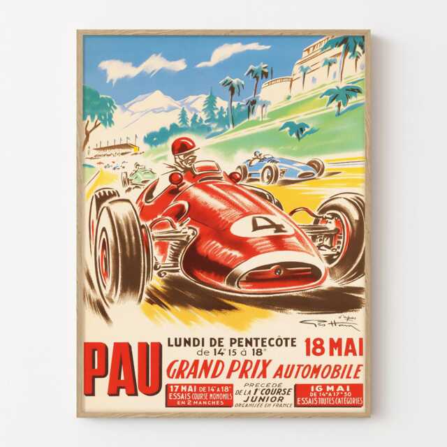 Vintage Pau Grand Prix Poster French Racing Car Wall Art Print - image 1
