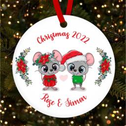 Sibling Mouse Santa Round Bauble Personalised Christmas Tree Ornament Decoration