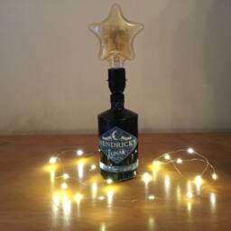 Hendricks Lunar Gin Bottle - Upcycled Table Lamp With Star Shaped E27 Bulb - UK Electrical Plug On/Off Switch - thumbnail 2