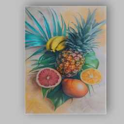 Tropical Pineapple Banana & Citrus Botanical Still Life Canvas Wall Art Print Decor Picture Ready To Hang - thumbnail 1