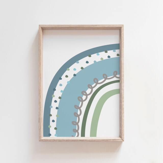 Boys Nursery Prints, Rainbow Decor, Bedroom Wall Art, Muted Blue, Playroom Prints - image 1