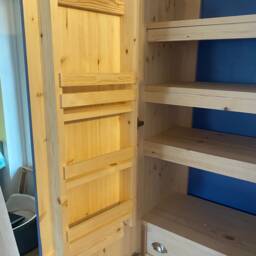 Painted Pine Kitchen Larder Cupboard - Blue Grey Rustic Freestanding Pantry Cabinet - thumbnail 3
