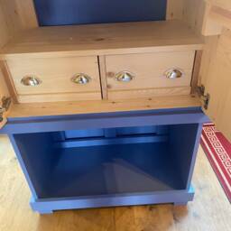 Painted Pine Kitchen Larder Cupboard - Blue Grey Rustic Freestanding Pantry Cabinet - thumbnail 2
