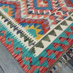 Multicolour Rug, Handmade Artisan Afghan Turkish Scandinavian Navajo Bohemian Flatweave Wool Kilim 153x99 cm - thumbnail 2