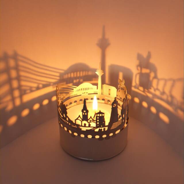 Dusseldorf Skyline Shadow Play Mesmerizing Candle Attachment - Perfect Souvenir & Gift For Fans Captivating Room Projection - image 1