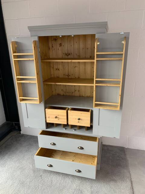 90cm Freestanding Solid Wood Kitchen Larder Cupboard, Hand Painted Pantry Storage Unit - image 1