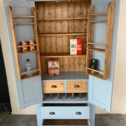 90cm Freestanding Solid Wood Kitchen Larder Cupboard, Hand Painted Pantry Storage Unit - thumbnail 3