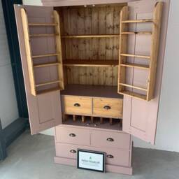 90cm Freestanding Solid Wood Kitchen Larder Cupboard, Hand Painted Pantry Storage Unit - thumbnail 2