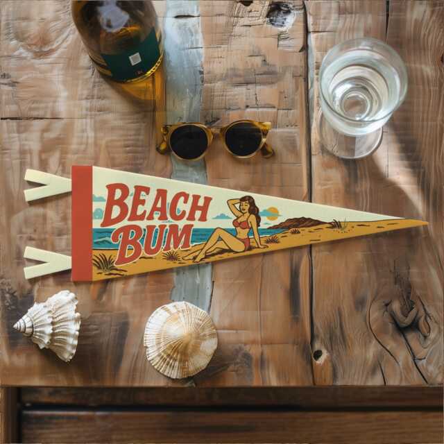 Beach Bum Felt Pennant - Ocean Wall Decor, Surf & Sand Inspired Banner, Handmade House Sign, Coastal Summer Art, Gift For Lovers - image 1