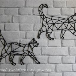 Cat Wall Hanging, Geometric Cat, Gift Idea, Art, Metal Decor, Wire Cats Wall Decor, Black Cat, Two Cats - thumbnail 3