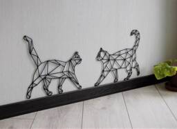 Cat Wall Hanging, Geometric Cat, Gift Idea, Art, Metal Decor, Wire Cats Wall Decor, Black Cat, Two Cats - thumbnail 1