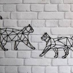 Cat Wall Hanging, Geometric Cat, Gift Idea, Art, Metal Decor, Wire Cats Wall Decor, Black Cat, Two Cats - thumbnail 2