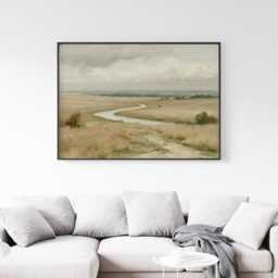 Countryside River Poster, Golden Field Print, Landscape Wall Art, Paper - thumbnail 3