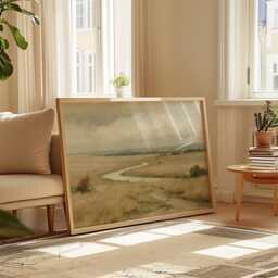 Countryside River Poster, Golden Field Print, Landscape Wall Art, Paper - thumbnail 4