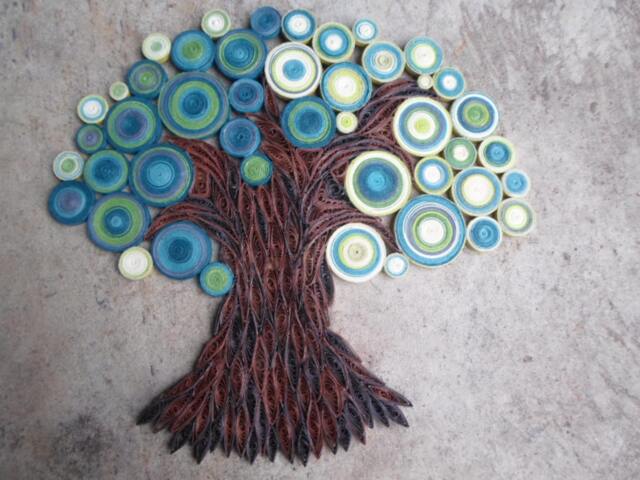 Teal Green Quilled Paper Tree Handmade Wall Art - image 1