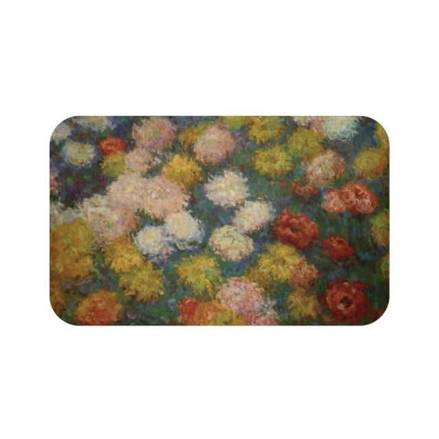 Chrysanthemums, Microfiber Bath Mat, Vintage Painting, Monet, Circa 1880 - image 1