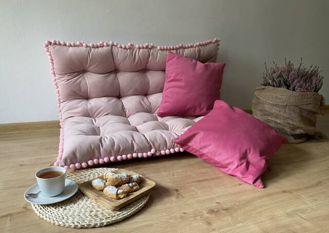 Velvet Floor Cushion With Pompoms - Velvet Couch Relaxation Pillow Reading Corner Exclusive Window Seat Floor Sofa Sizes - image 1