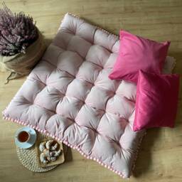 Velvet Floor Cushion With Pompoms - Velvet Couch Relaxation Pillow Reading Corner Exclusive Window Seat Floor Sofa Sizes - thumbnail 2