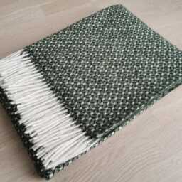 Geometric Knit Pattern Forest Deep Green Large Sofa Warm Throw Double-Sided Pure Wool Blanket With White Fringes Cosy Sheep Plaid - thumbnail 2