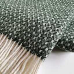 Geometric Knit Pattern Forest Deep Green Large Sofa Warm Throw Double-Sided Pure Wool Blanket With White Fringes Cosy Sheep Plaid - thumbnail 3