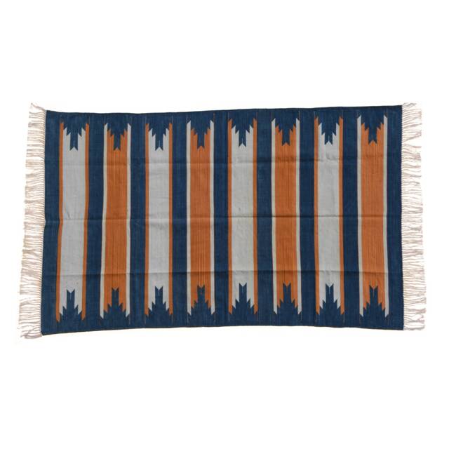 Handmade Cotton Striped Area Rug Natural Dyed Kilim Dhurrie - image 1