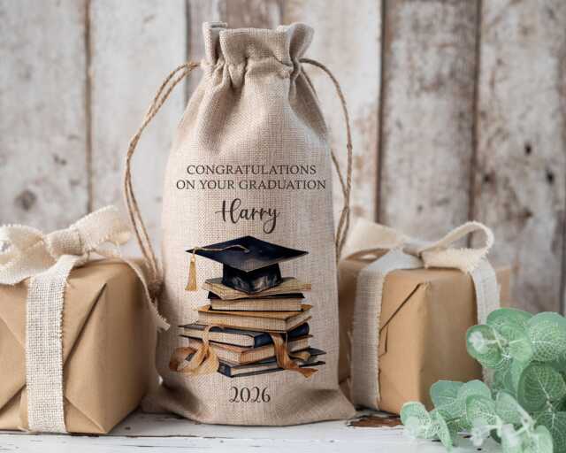 Personalised Bottle Bag, Graduation Class Of 2026, Wine Bottle University Keepsake Gift - image 1