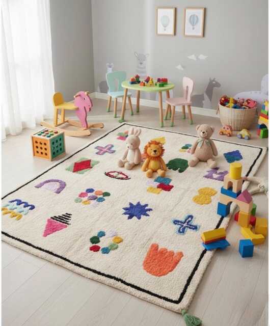 Handwoven Wool Kilim Rug - Colorful Abstract Symbols, Boho Tribal Berber Area - image 1