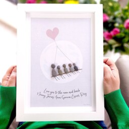 Personalised Family Pebble Picture - Framed Art Gift Mother's Day Birthday Mum/Grandparent Moon & Back - thumbnail 1