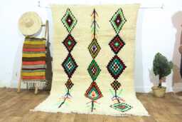 Handmade Beni Ourain Rug White Moroccan Wool Rug With Fuchsia Design - thumbnail 1