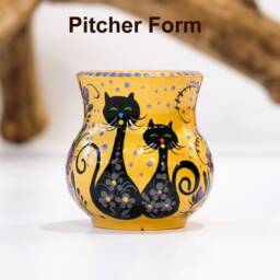 Hand Painted Wooden Halloween Candle Holder, Black Cat & Bat - thumbnail 3
