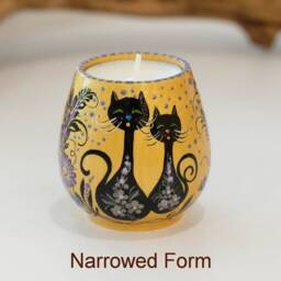 Hand Painted Wooden Halloween Candle Holder, Black Cat & Bat - thumbnail 2