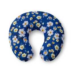 White Floral Pattern Nursing Pillow Cover - Blue Daisy Print - thumbnail 1