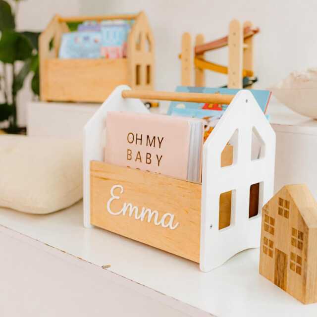 Personalized Baby Bookshelf, Wooden Book Caddy For First Birthday Gift - image 1