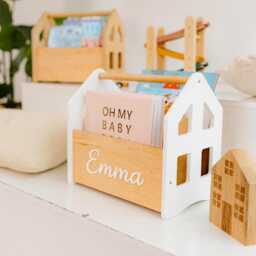 Personalized Baby Bookshelf, Wooden Book Caddy For First Birthday Gift