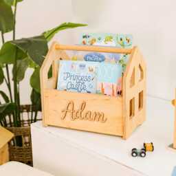 Personalized Baby Bookshelf, Wooden Book Caddy For First Birthday Gift - thumbnail 2