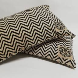 Hand Block Printed Cotton Pillow Cover Geometric Design - Leheria Black - thumbnail 3