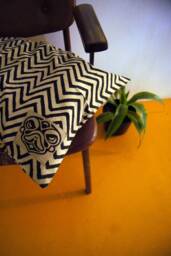 Hand Block Printed Cotton Pillow Cover Geometric Design - Leheria Black - thumbnail 1