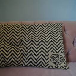 Hand Block Printed Cotton Pillow Cover Geometric Design - Leheria Black - thumbnail 2