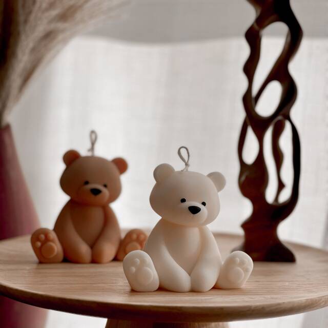 Teddy Bear Candle - Decorative Soy Wax Pillar, Nursery Decor - image 1