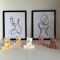 Teddy Bear Candle - Decorative Soy Wax Pillar, Nursery Decor - thumbnail 2