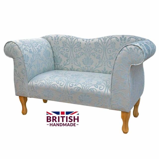 Handmade Small Chaise Lounge Woburn Blue Medallion Chenille Sofa - image 1