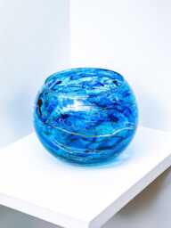 Abstract Blue & Gold Glass Tealight Holder, Hand Painted, Fishbowl Home Decor - thumbnail 1
