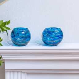 Abstract Blue & Gold Glass Tealight Holder, Hand Painted, Fishbowl Home Decor - thumbnail 3