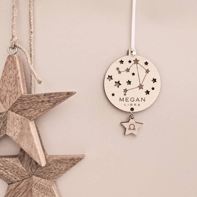 Personalised Libra Zodiac Decoration - Star Sign Birthday Gift Christmas Ornament - image 1