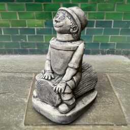 stone Sitting Man Sculpture Concrete Gnome Figurine Outdoor Boy Ornament Front Door Gnome Lover Gift Yard Art Handmade - thumbnail 4